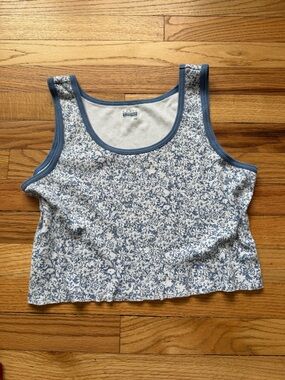 90s Blue and White Floral Tank Size Large